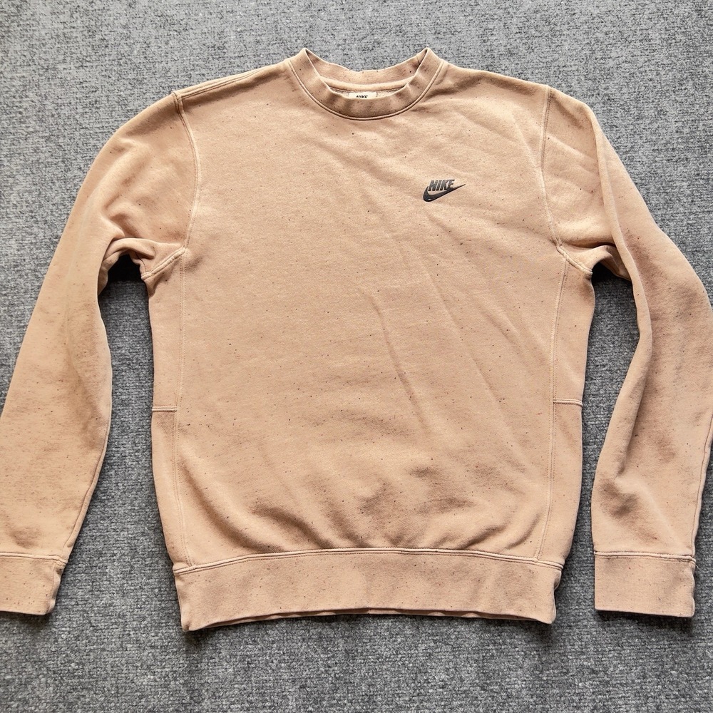 Nike Swoosh Crewneck Sweatshirt Beige Speckled Small Distressed